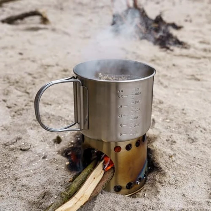 Petromax Kochbecher cp750, 2 in 1 Kochstelle und Becher aus gebürstetem Edelstahl, 750 ml, mit klappbaren Griffen und Transporttasche – Bild 8