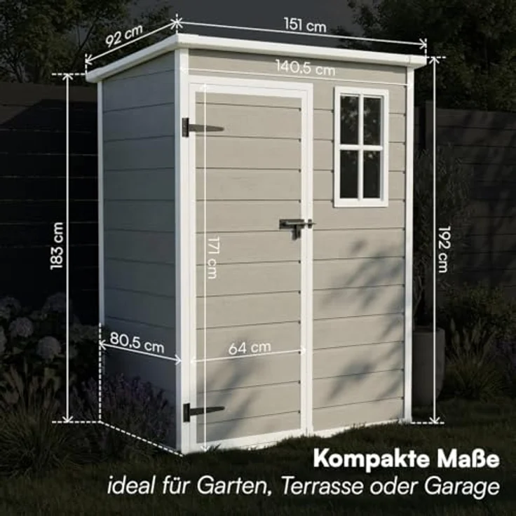 STEELSØN Gerätehaus Novara aus Aluminium, Geräteschuppen wasserdicht, wetterbeständing, Gartenhaus mit Pultdach, Außenmaß 151x92x192,5 cm grau – Bild 9