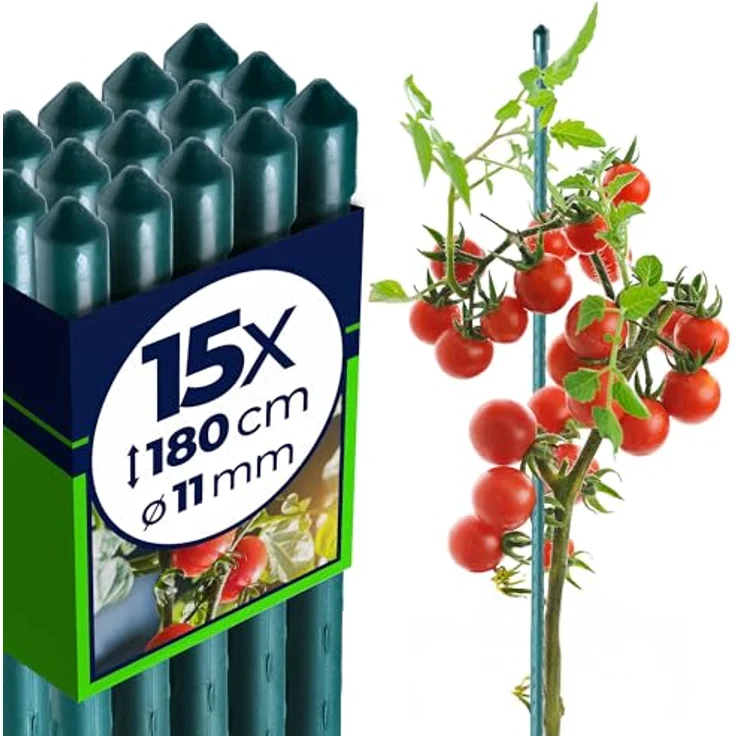 KADAX Pflanzstäbe 180 cm x 11 mm, 15er Set – Wetterfester Rankstab aus beschichtetem Stahl, stabil und rostresistent für Gartenpflege – Bild 1