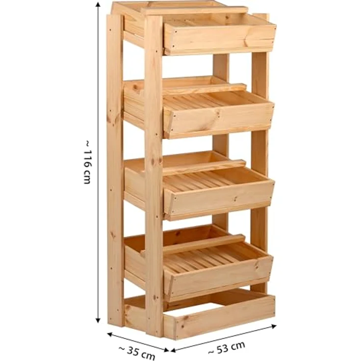 dobar® green label Vorratsregal für Obst und Gemüse, Obstkiste aus FSC-zertifiziertem Kiefernholz, 4 Fächer, 53 x 35 x 116 cm, natur – Bild 2