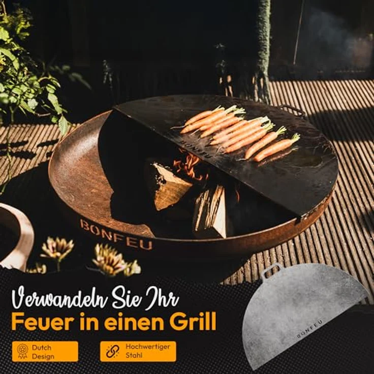 BonFeu Plancha Feuerplatte ½ Ø120cm - 6mm Dick - Grillplatte aus hochwertigem Stahl für Feuertonne und Feuerschale – Bild 2