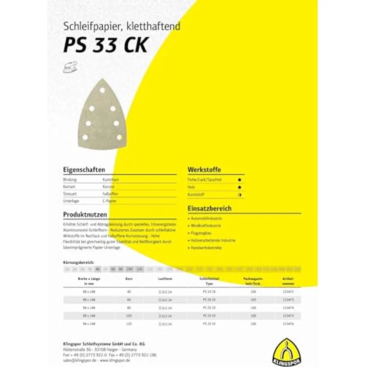KLINGSPOR PS 33 CK Schleifstreifen, kletthaftend 98 x 148 mm, Korn 40, Korund, 100 Stück – Bild 4