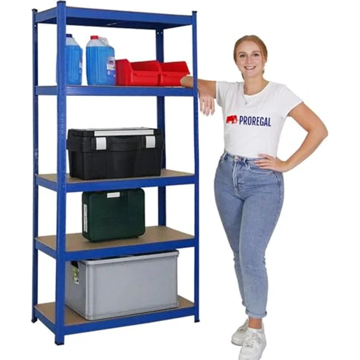 Proregal Schwerlastregal Mega Deal Ragnar, 180 x 90 x 40 cm, 5 Böden, Traglast 175 kg pro Boden, Blau – Bild 5