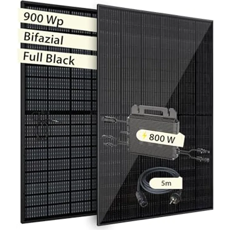 VALE Balkonkraftwerk Set Bifazial, 880-920 Wp mit Marstek Mikro-Wechselrichter, Full Black, Plug&Play, WiFi, App-Steuerung