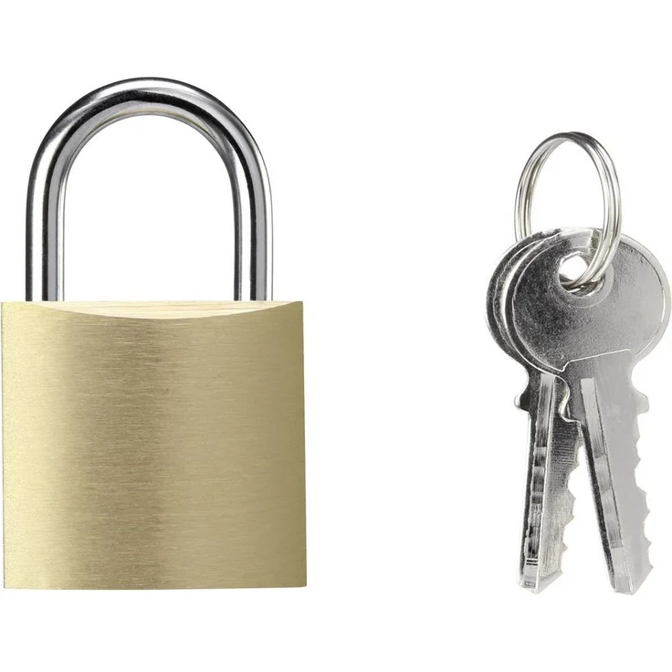 Sygonix Vorhängeschloss SY-5044454, 32 mm Messing Schlüsselschloss mit korrosionsbeständigem Stahlbügel und 2 Schlüsseln