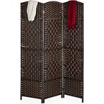 Relaxdays - Paravent Raumteiler, HxB: 170x120 cm, faltbarer Raumtrenner, 3-teiliger Sichtschutz, Holz & Papierseil, braun