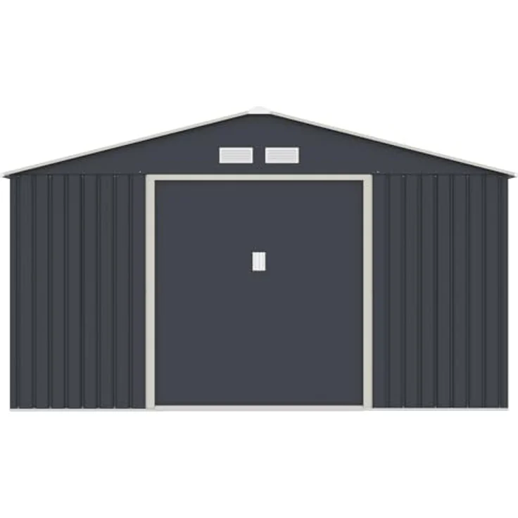 HATTORO S350 Metall Gerätehaus, 341x322x201 cm, Geräteschuppen mit Satteldach, Grau Anthrazit, inkl. Fundamentrahmen und Ventilation – Bild 4