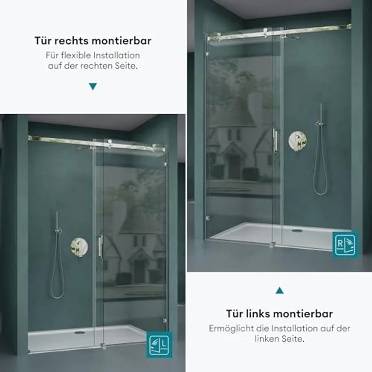 Mai & Mai Eckdusche Nischentür Duschtür Schiebetür Duschkabine ESG NANO, Teramo04-2 Design, 8mm Sicherheitsglas, Klarglas, chrom - 195cm – Bild 6