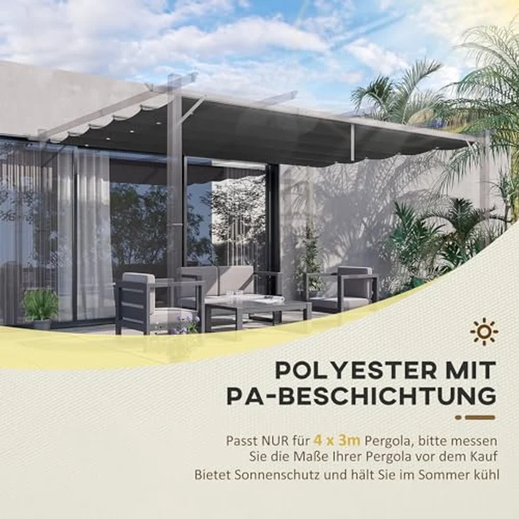 Outsunny Ersatzdach für Pergola, 3,5 x 2,5 m, Schattenabdeckung mit Entwässerungslöchern, 180 g/m², grau – Bild 3