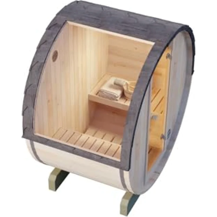 FinnTherm Fasssauna Sauna-Komplettset Mini XXS, Elektro-Saunaofen mit 6,0 kW Leistung, silber – Bild 4