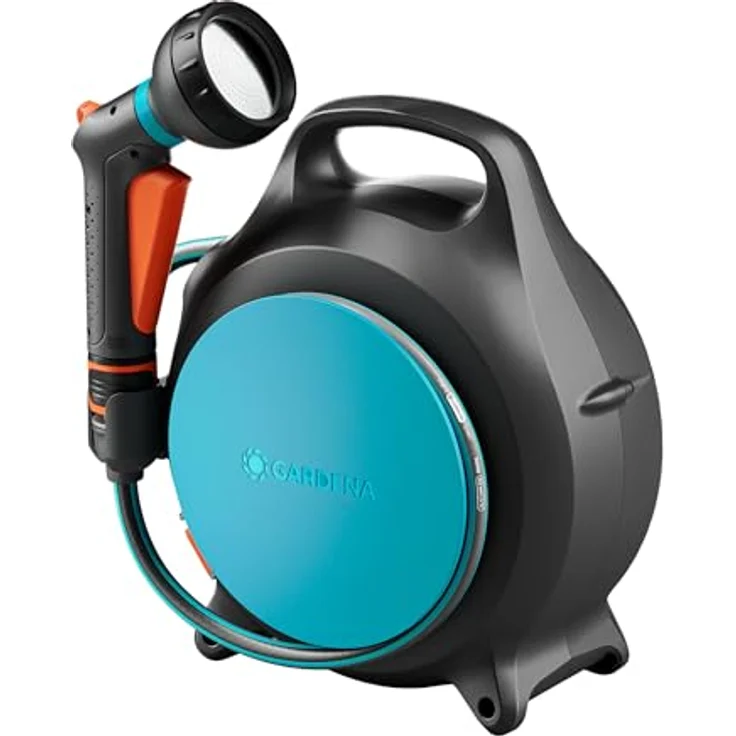 Gardena Mobile Schlauchbox Move, tragbare Schlauchbox mit 10 m Qualitätsschlauch, türkis-anthrazit – Bild 1