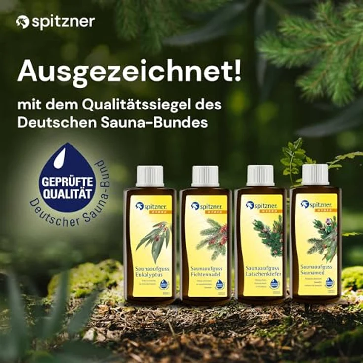 Spitzner Saunaaufguss-Set Saunamed, 4 x 190 ml, würzig-frischer Duft mit Menthol und Nadelbaumölen für freies Atmen – Bild 3