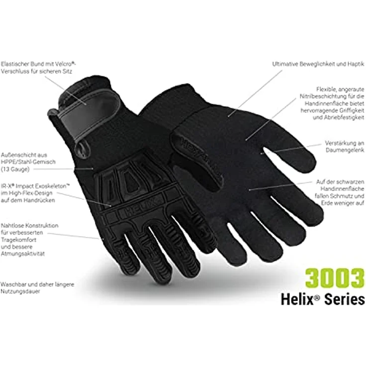 HexArmor Helix 3003 robuste Einsatz- und Zugriffshandschuhe - Schwarz - Gr 11 – Bild 4