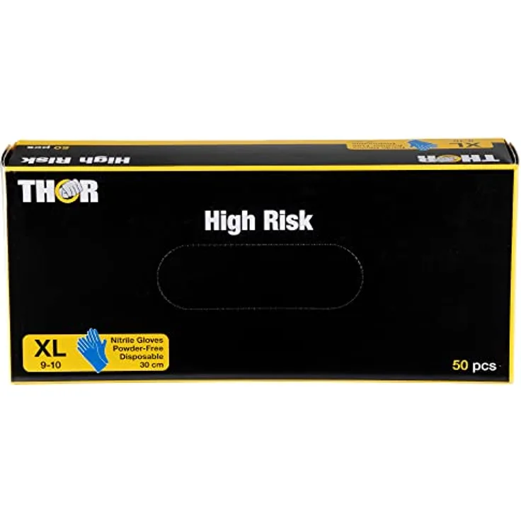 THOR High Risk Nitrilhandschuhe 50 Stück (30 cm, Größe XL) | Blaue Einmalhandschuhe zum Kochen Putzen uvm | Einweghandschuhe ohne Puder | Latexfreie Handschuhe Nitril Gloves