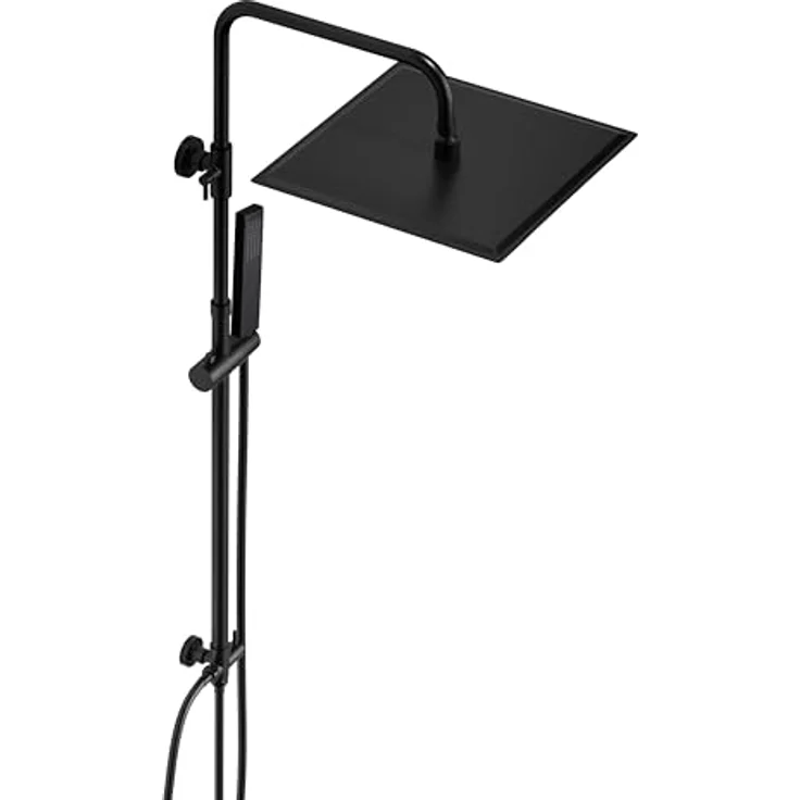 JOHO XXL Regendusche Edelstahl Duschset, 30x30cm Kopfbrause, wassersparend, schwarz matt, höhenverstellbare Duschstange – Bild 1