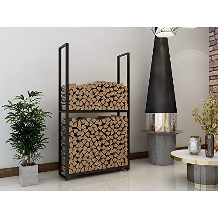 Montixx Kaminholzregal, Brennholz-u. Feuerholzständer, verstellbar, Metall schwarz, H200xB45xT25cm, Tragfähigkeit 50 kg