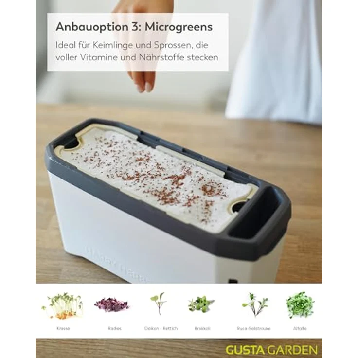 Gusta Garden Kräutertopf Harry Herbs mit integriertem Bewässerungssystem, 5,5 Liter, weiß – Bild 6