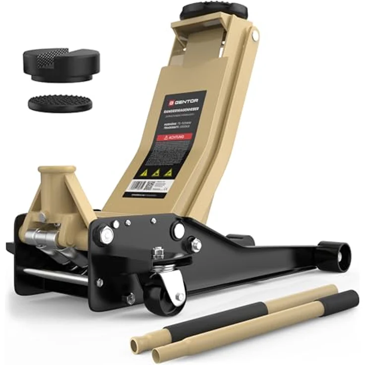 GENTOR Wagenheber 3T flach, hydraulisch, max. Hubhöhe 505 mm, für PKW & SUV, beige – Bild 1