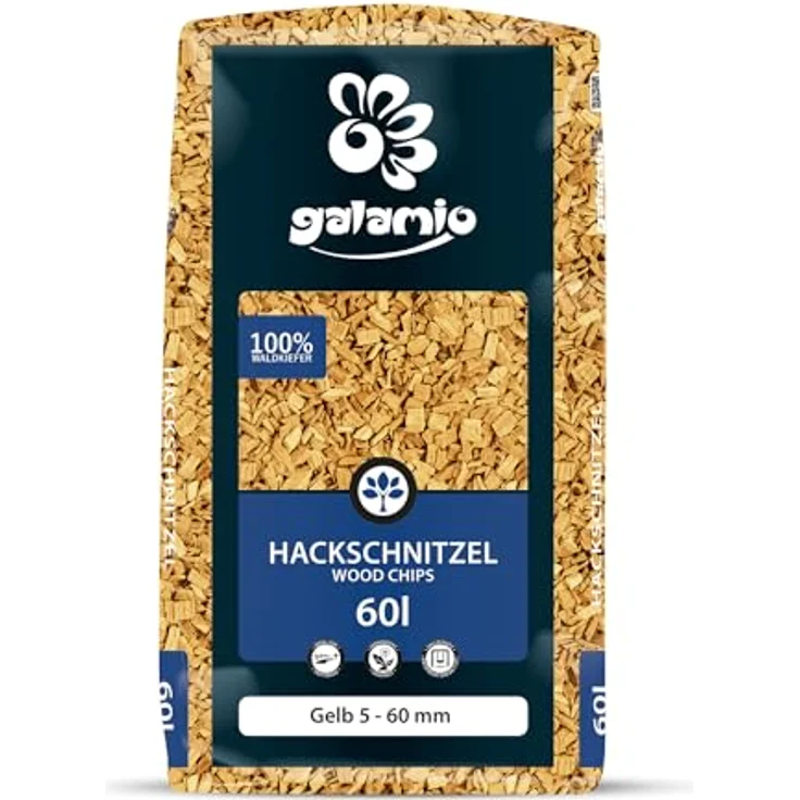 GALAMIO Holzhackschnitzel Gelb, Kiefernholz Mulch, grob 5-60mm, 60L Sack für Garten Dekor und Unkrautverhinderung – Bild 3