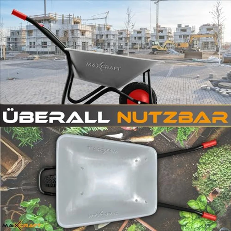 MAXCRAFT Schubkarre 150 kg 100 L Bauschubkarre Gartenschubkarre Transportkarre Schiebkarre mit Luftbereifung - Schwarz – Bild 6