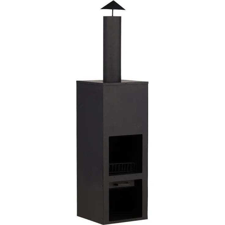Gardenson Feuerstelle, rechteckig, Schwarz, Metall, 45x199x45 cm, mit Grillfunktion und Holzablage