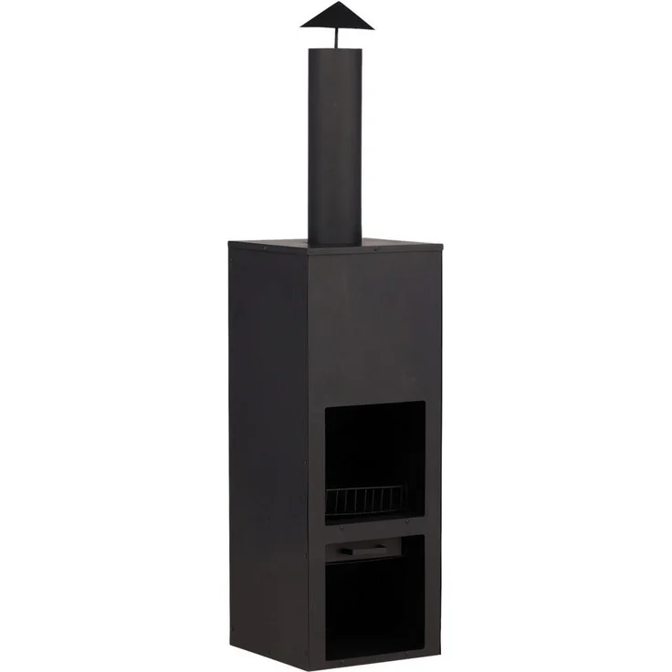 Gardenson Feuerstelle, rechteckig, Schwarz, Metall, 45x199x45 cm, mit Grillfunktion und Holzablage