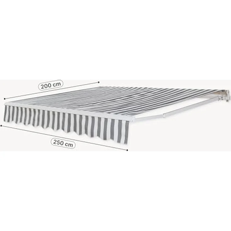 [en.casa] Markise Balkon Bitonto 250 x 200 cm, Gelenkarmmarkise mit Handkurbel, wetterfestes Aluminiumgestell, UV-beständiges Markisentuch in Grau/Weiß – Bild 3