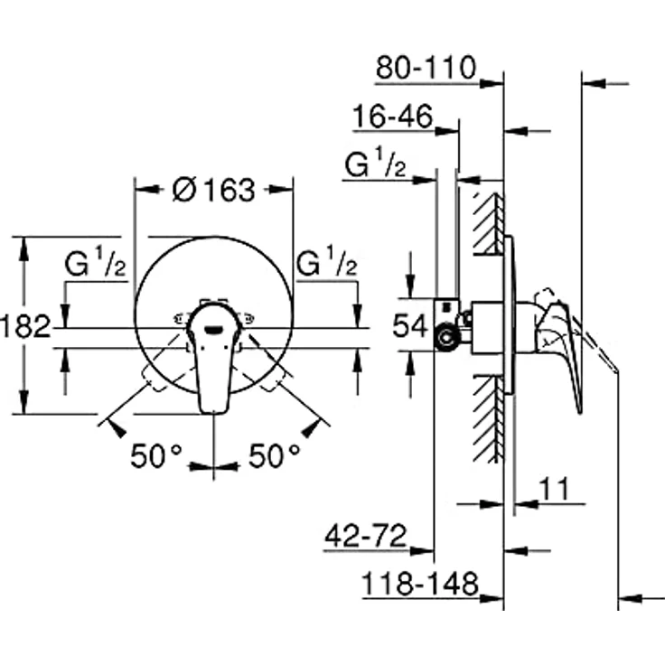 GROHE Start Flow Einhand-Brausearmatur, Fertigmontageset mit variablem Mengenbegrenzer, chrom – Bild 3