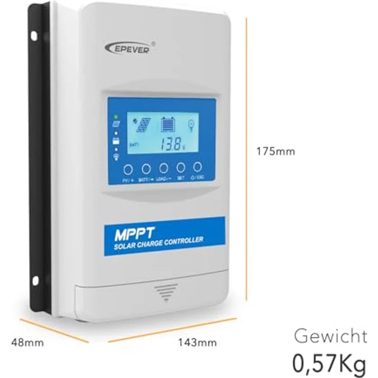 EPEVER MPPT XTRA-N XTRA1210N SolarLaderegler Laderegler 10A, 12/24VDC, PV 100V, XDS2 Display, verbessertes Design, 20-30% mehr Leistung, Lithiumbatterieeinstellung über LCD, IP30-Schutz – Bild 5