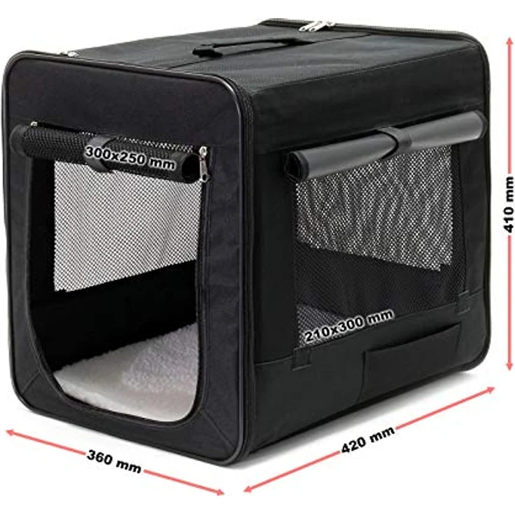 Wiltec Fudajo Faltbare Transportbox für Hunde, Katzen S (42x36x41 cm), robust, leicht, sicher, Hundebox mit entnehmbarem Kissen, Schwarz – Bild 3