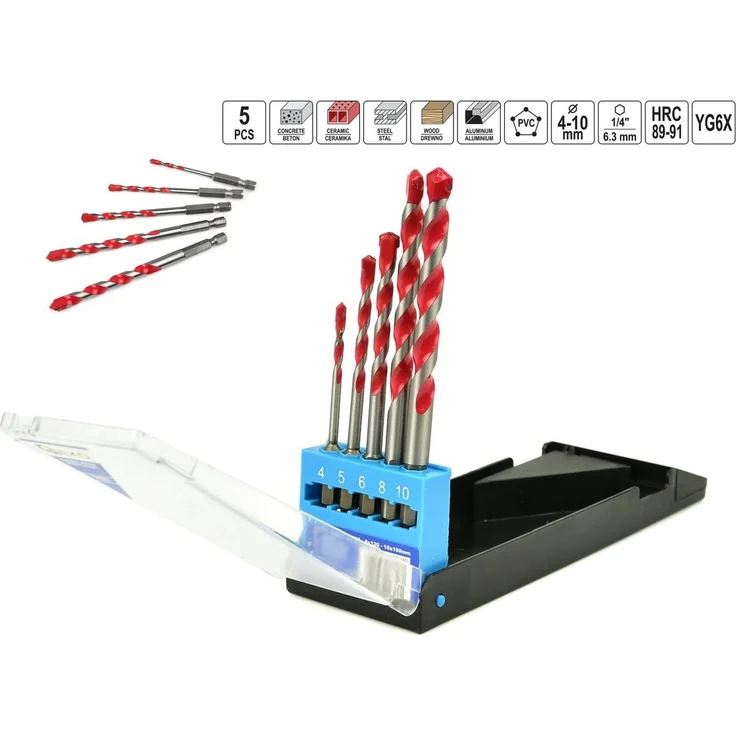 TRIZERATOP Bohrersatz Uni-Bohrer 4-10mm, Hartmetallklinge für Metall, Beton, Alu, Keramik, Holz, Sechskantschaft