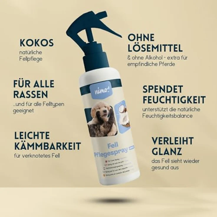 nimo Fellpflege Fellpflegespray Kokos, 500 ml, entwirrt & verbessert Kämmbarkeit, ohne Lösungsmittel und Alkohol – Bild 3