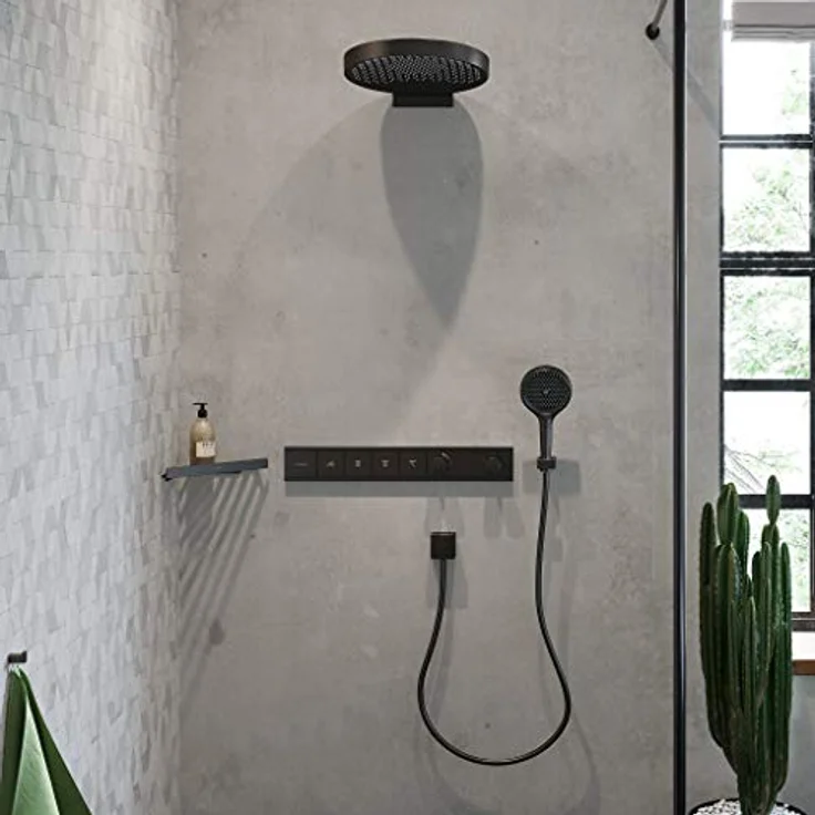 hansgrohe Unterputz Thermostat RainSelect, für 4 Funktionen, metallisch Schwarz-Chrom, Temperatur- und Wassermengenregler, SafetyStop-Funktion – Bild 2