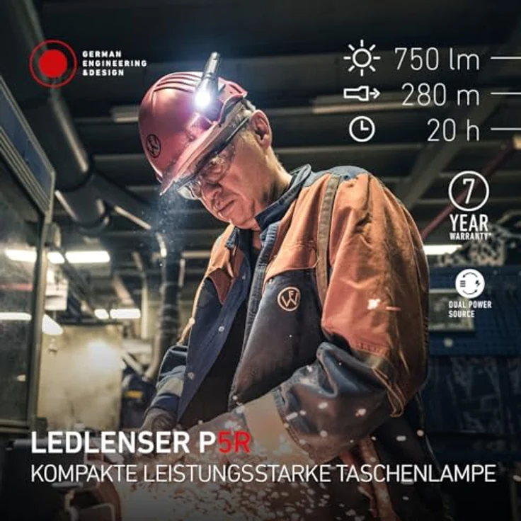Ledlenser P5R, wiederaufladbare LED Taschenlampe mit 750 Lumen, 280m Fokus, USB-C, IP68 wasserdicht, 20 Stunden Laufzeit, ideal für Camping und Wandern – Bild 2