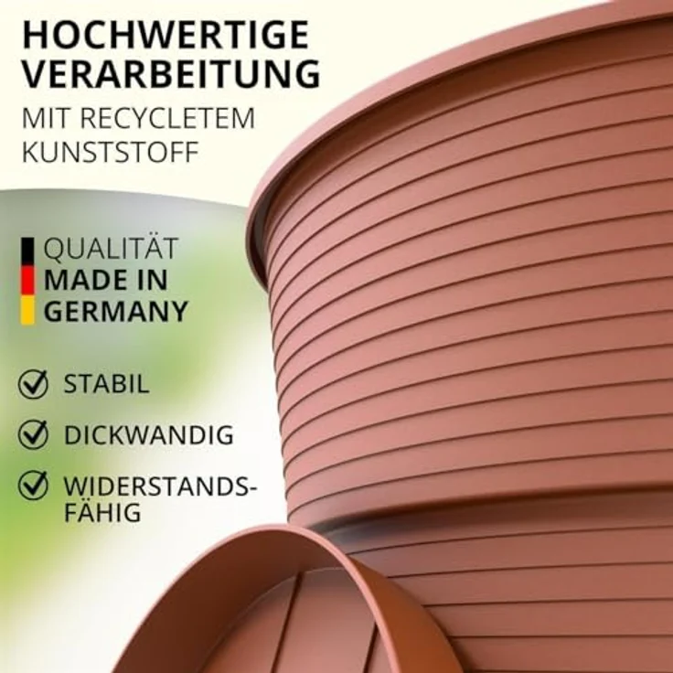 Plastard Blumentöpfe 5er Set, 16 cm Durchmesser, witterungsbeständiger Kunststoff-Pflanzkübel in Terrakotta mit Untersetzer und Drainagelöchern – Bild 3