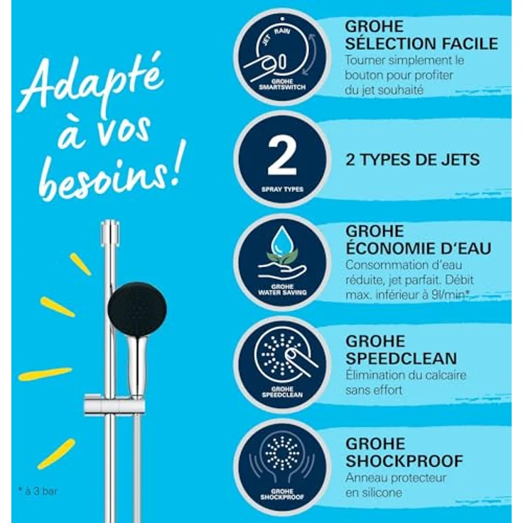 Grohe Duschbrause Vitalio Start 110 QuickFix Brausestangenset 900mm wassersparend 2 Strah (8.50 l/min) – Bild 5