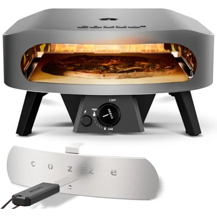 COZZE Gas-Pizzaofen Classic 17", 8 kW, Backtemperatur bis 450°C, tragbar, inkl. Cordierit-Pizzastein, Grillfläche 43 x 43 cm
