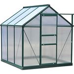 Outsunny Gewächshaus Aluminium Treibhaus mit Dachfenster Tür 190 x 192 x 201 cm Pflanzenhaus mit Fundament begehbares Tomatenhaus Witterungsbeständig Polycarbonat Grün+Transparent