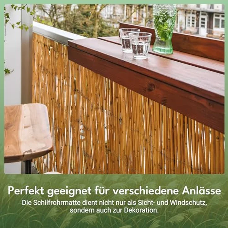 Intergo Schilfrohrmatte sichtschutz windschutz sichtschutzmatte schilfmatte 100x300cm – Bild 9