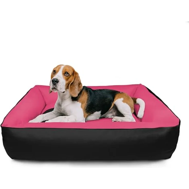 BedDog 2in1 Hundebett MAX Quattro, großes Hundekörbchen aus Cordura, waschbares Hundebett mit Rand, Hundesofa für drinnen, draußen, L, Candy, pink-schwarz – Bild 4