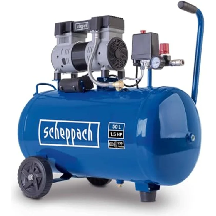 Scheppach Silent Kompressor HC52Si, Doppelzylinder 8bar, 50L, 230 L/min, ölfrei, super silent – Bild 1