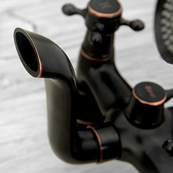 Rea Jahrgang Mischer Antippen Wasserhahn, Retro Badewannenarmatur mit schwarzem Duschkopf, Wandmontage, 265 mm Höhe – Bild 3