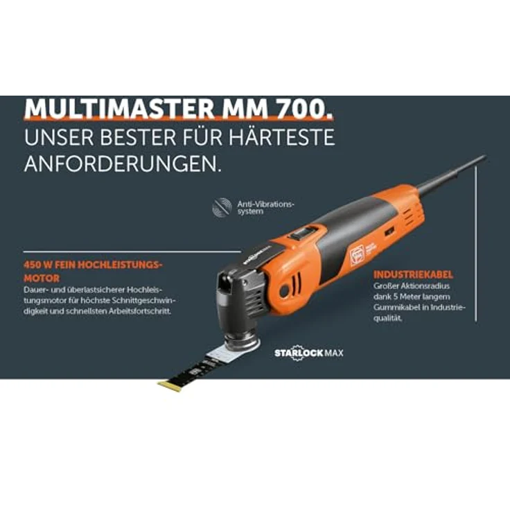 Fein Multimaster MM 700 Max Top 72296864000, Multifunktionswerkzeug mit 450W Hochleistungsmotor und 61-teiligem Zubehörset im L-BOXX Koffer – Bild 5