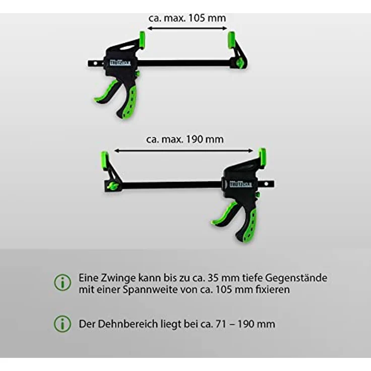 TrutzHolm 10er Set kleine Einhandzwingen mit Soft-Grip-Griffen 35x105 mm – Bild 3