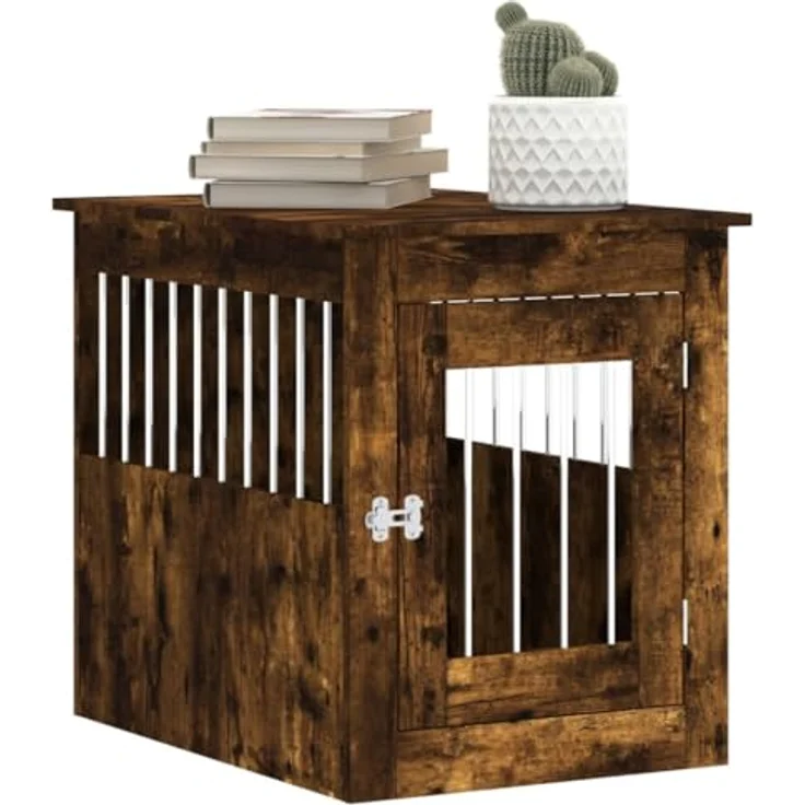vidaXL Hundekäfig im Möbelstil, Abschließbar Hundebox mit Tür, Hundehütte Beistelltisch mit 2-in-1-Funktion, Hundehaus Haustierkäfig, Räuchereiche 55x75x65 cm Holzwerkstoff – Bild 5