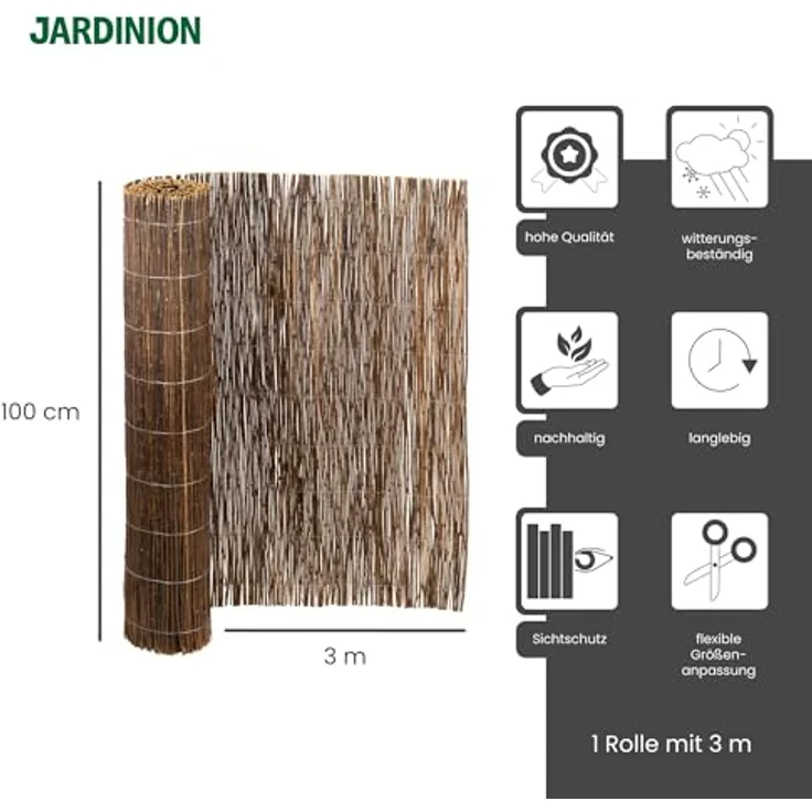 Jardinion Weidenmatte 100 x 300cm, Sichtschutz aus 100% Weide, ideal als Balkon- und Terrassensichtschutz, einfache Montage – Bild 2