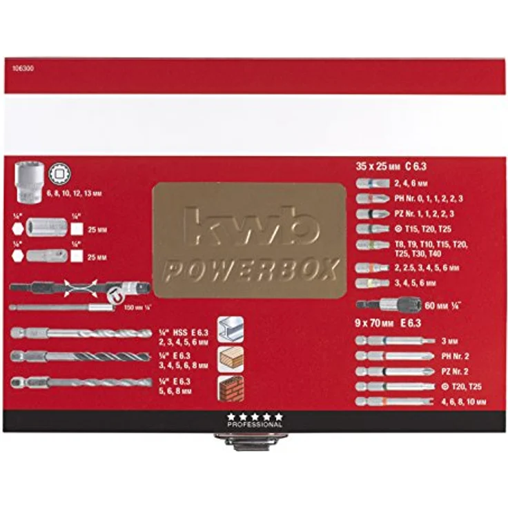 kwb Max-Box 67-tlg. Bohrer- und Bit-Set, bestehend aus Bits, Bohrern, Langbits, Stecknüssen, Stein-Bohrer & Holz-Bohrer in einem stabilen Metall-Koffer – Bild 3
