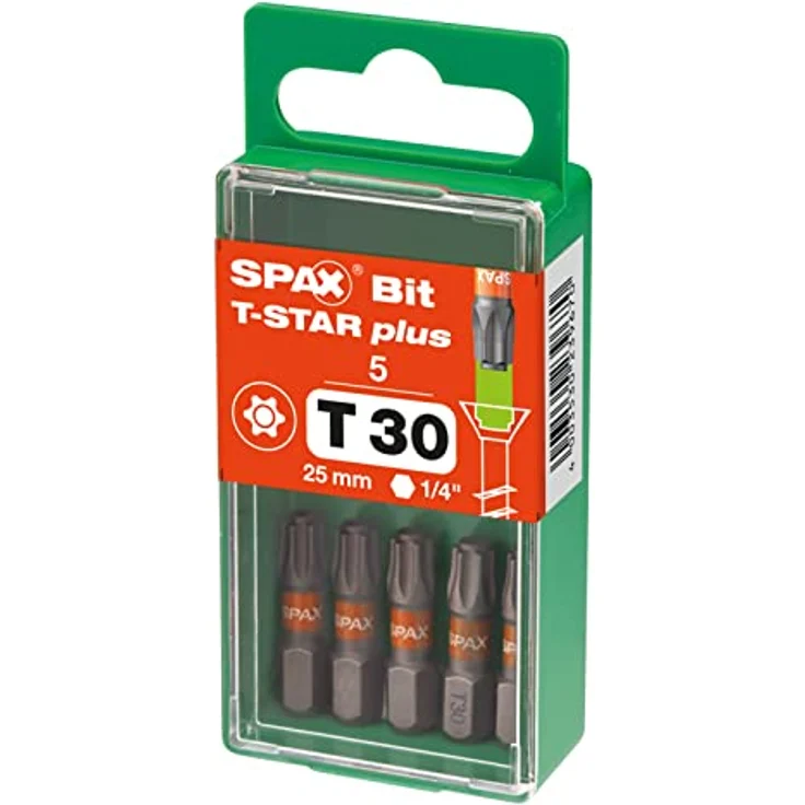 SPAX Torx-Bit T-STAR plus, Sechsrund-Bit T 30, 5 Stück, 25 mm Länge, orange Farbcodierung – Bild 4