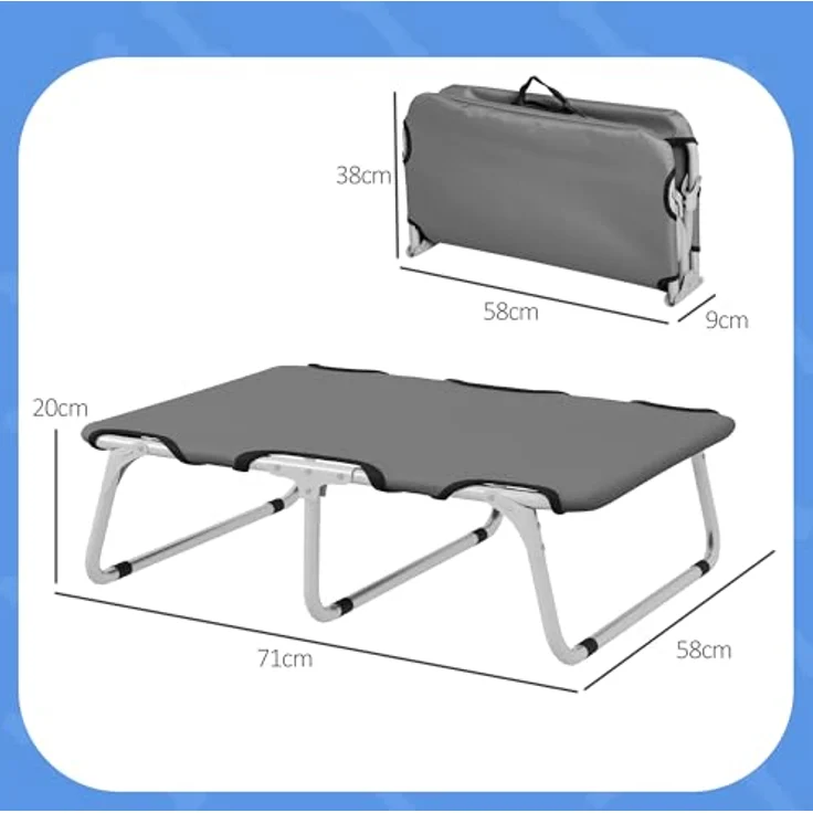 PawHut Erhöhtes Hundebett, Outdoor Haustierbett, Hundeliege für kleine Hunde bis 10 kg, Oxford, Grau 71 x 58 x 20 cm – Bild 5