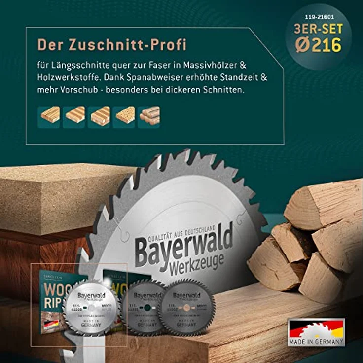 Bayerwald Kreissägeblatt Set Ø 216 (3 tlg.) - für NE-Metall & Holz - geeignet für Tischkreissägen z.B für Bosch GTS 635 und Metabo TS 216 uvm. – Bild 4
